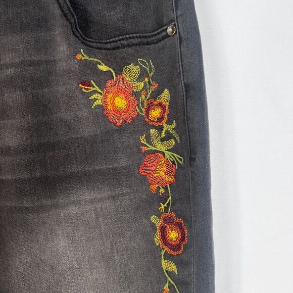 Jag Jeans Light Black Floral Embroidered Boho Skinny Jeans Size 6/28 - Picture 6 of 10